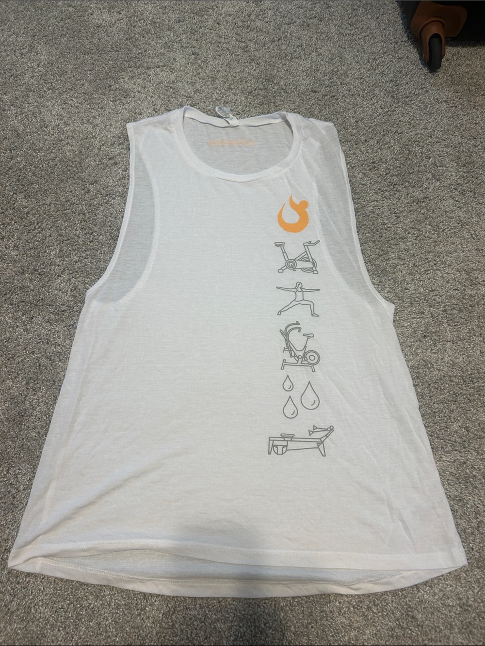 Women’s White Sleeveless Fitness Tank with Orange Accent